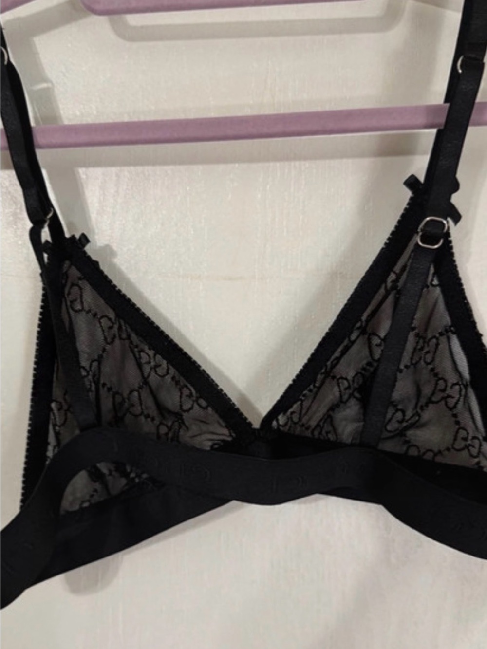 Gucci Black Sheer Monogram Triangle Bralette